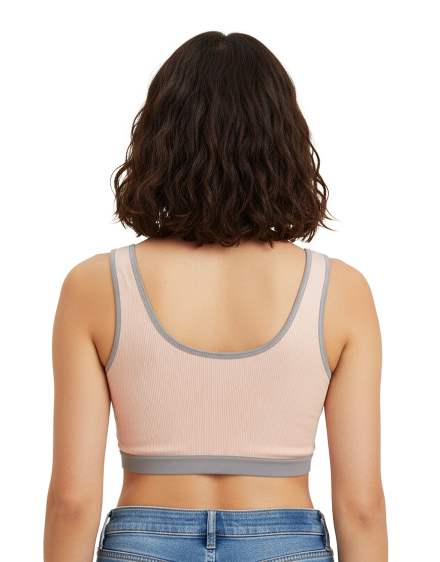 RIBBED FABRIC FRONT ZIPPER POST SURGICAL BRA WITH POCKETS-PINK