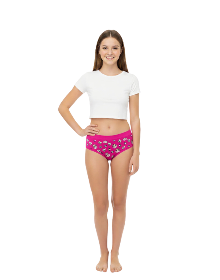 TEENS  PACK OF 4 SEAMLESS SOLID & PRINT HIPSTER PANTIES-PINK GLOW