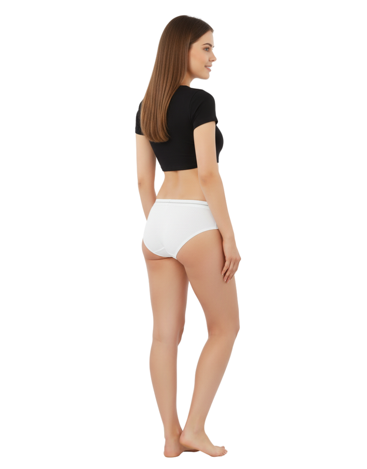 COTTON BIKNI BREIF WITH GLITTER ELASTIC WAIST BAND-WHITE
