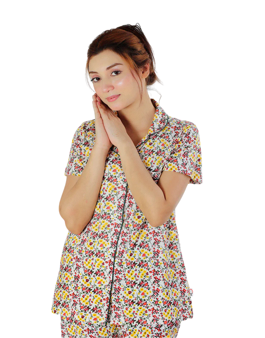 SIESTA COTTON BUTTON DOWN SHIRT & PJ SET- SPRING WHITE