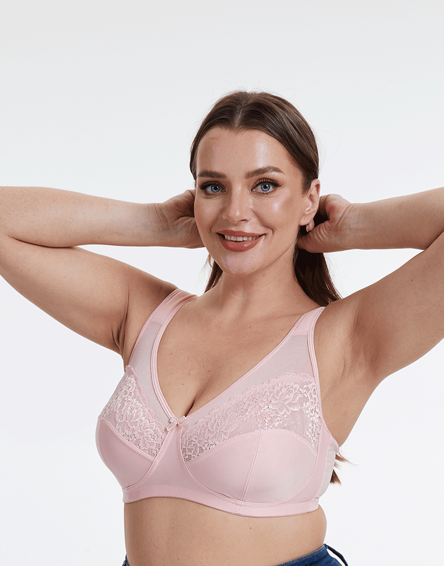 Plus Quattro Support Full-Coverage Wirefree Bra With Side Shaping Panels And Cushioned Straps-QUARTZ PINK