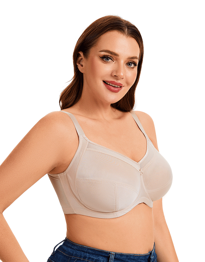 Plus Quattro Support Full-Coverage Wired Bra With Side Shaping Panels-TOASTED ALMOND