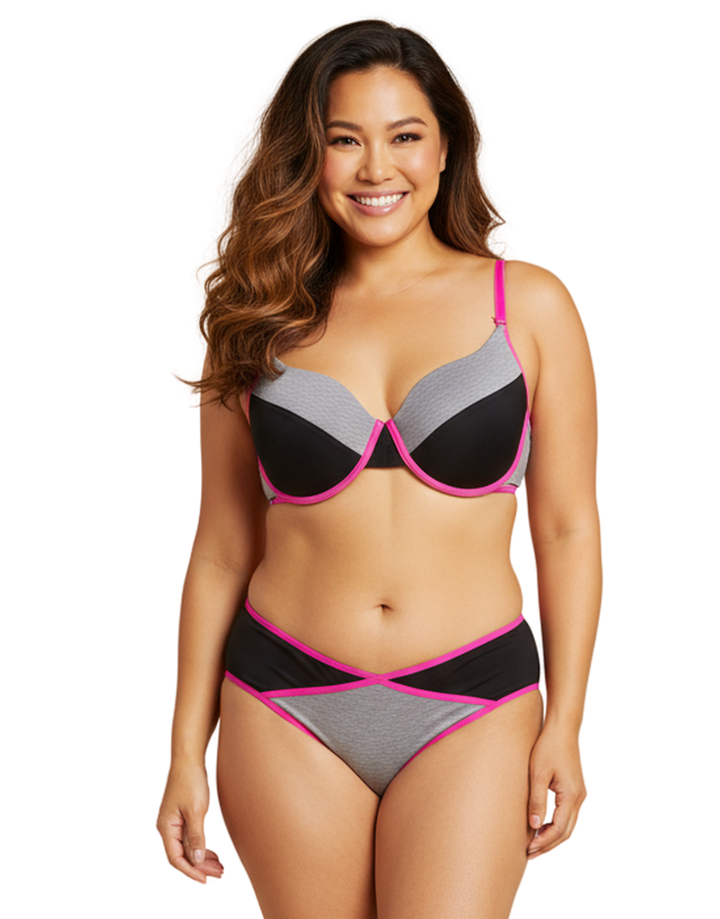 PLUS SIZE NEON BLACK BRA SET