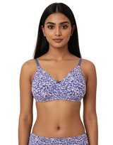 DOUBLE LAYERED FULL COVERAGE COTTON WIREFREE BRA WITH DIAMOND GEOMETRIC-PURPLE PRINT