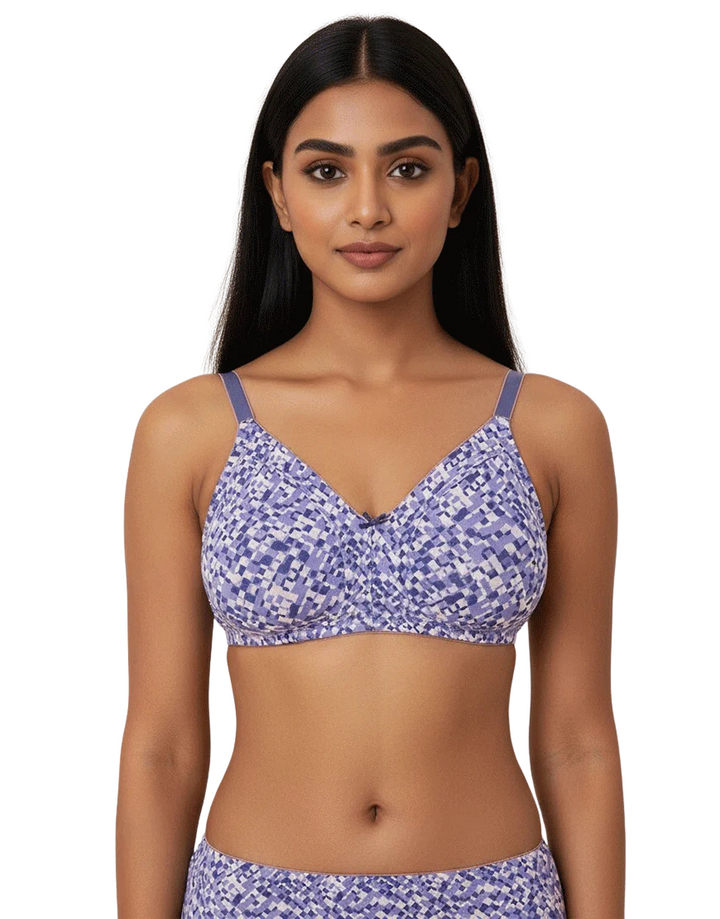 DOUBLE LAYERED FULL COVERAGE COTTON WIREFREE BRA WITH DIAMOND GEOMETRIC-PURPLE PRINT