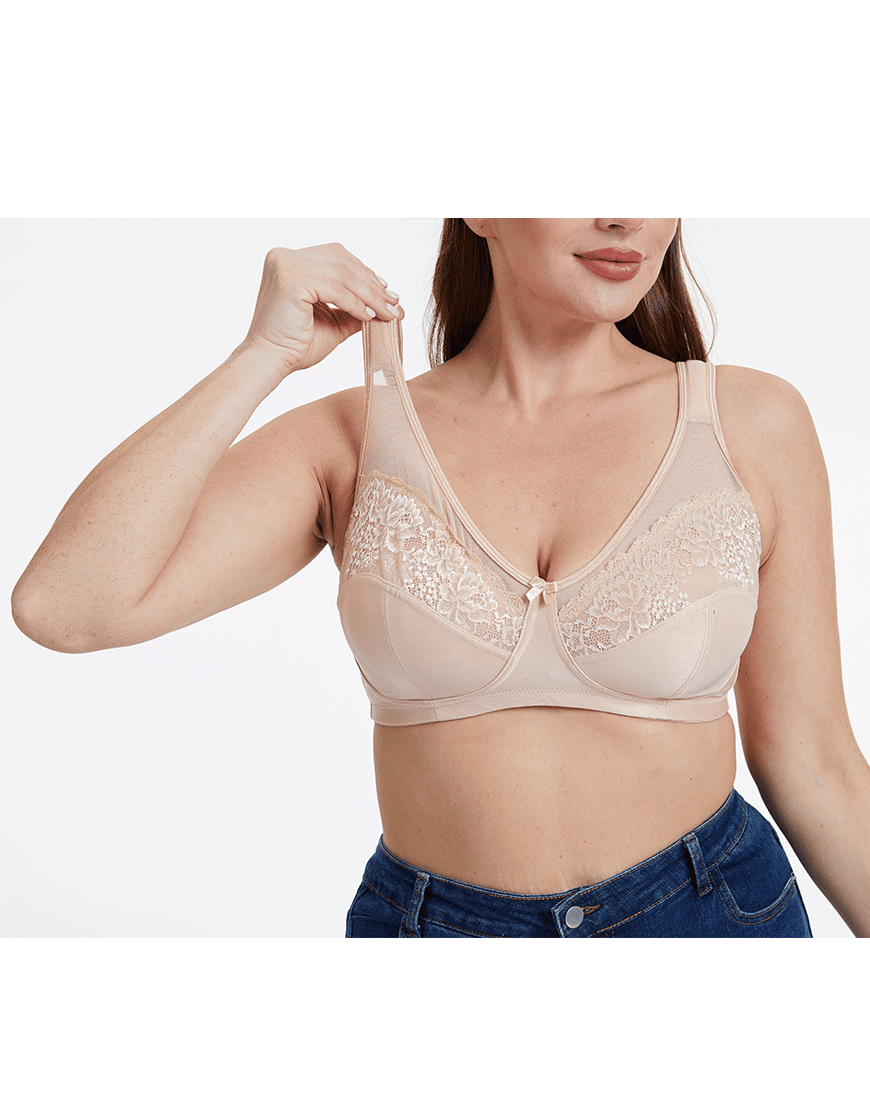 Plus Quattro Support Full-Coverage Wirefree Bra With Side Shaping Panels And Cushioned Straps-TOASTED ALMOND