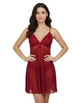 Losha 1 piece Romantic Lace Mesh Nighty-MAROON