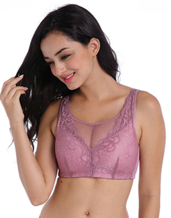 FASHION LACE POST SURGICAL BRA WITH POCKETS- PURPLE