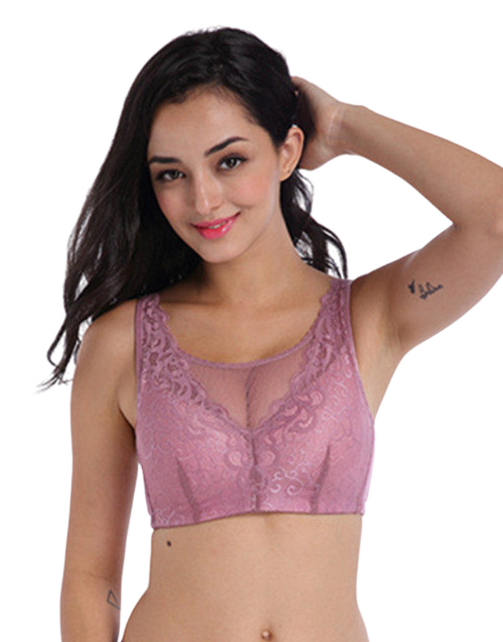 FASHION LACE POST SURGICAL BRA WITH POCKETS- PURPLE