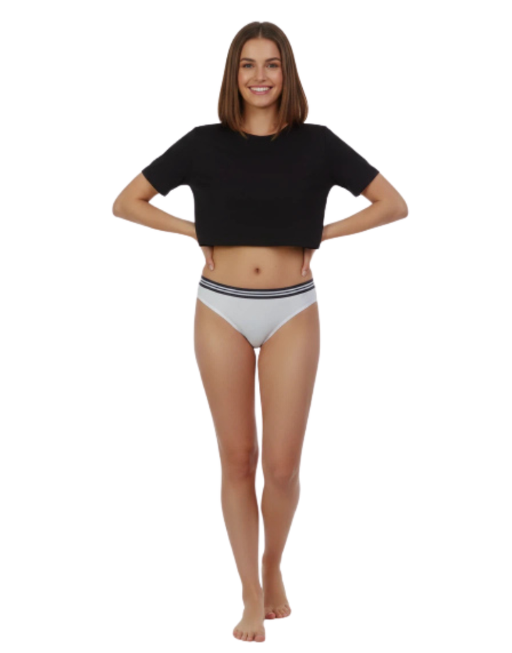 COTTON LOW WAIST BIKNI BREIF WITH STRIPED ELASTIC WAIST BAND-WHITE