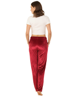 TAHARI CRUSHED VELVET WIDE LEG PAJAMA PANTS-BURGUNDY