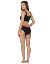 COTTON LOW WAIST BIKNI BREIF WITH STRIPED ELASTIC WAIST BAND-BLACK