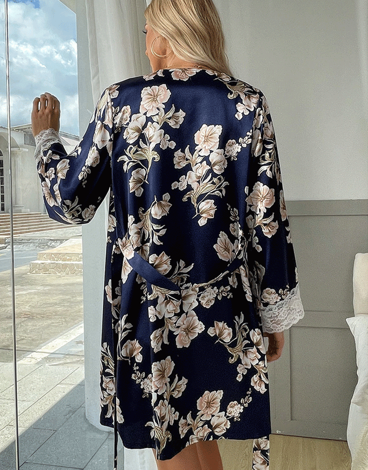Losha Deep Love Silk 3 Piece Nighty-Navy Blue