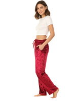 TAHARI CRUSHED VELVET WIDE LEG PAJAMA PANTS-BURGUNDY