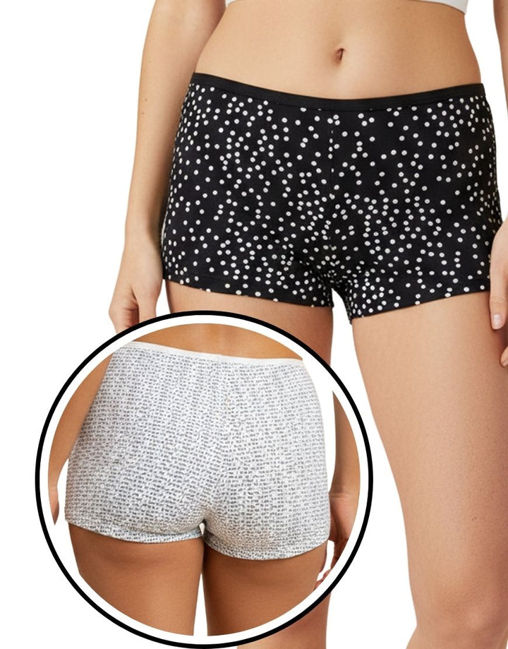 SUPER SOFT PACK OF 2 BOY SHORTS COTTON BRIEFS-POLKA DOTS+GAME ON