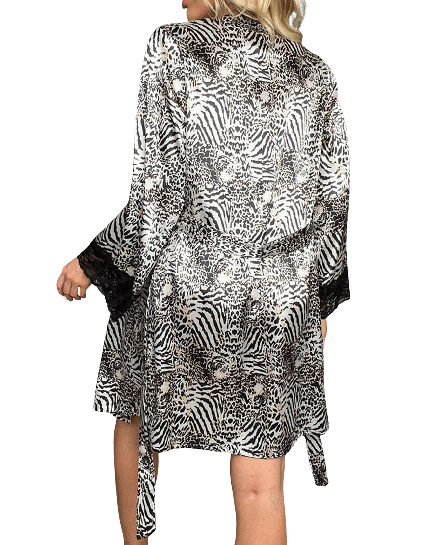 Losha Deep Love Silk 3 Piece Nighty-WHITE CHEETA