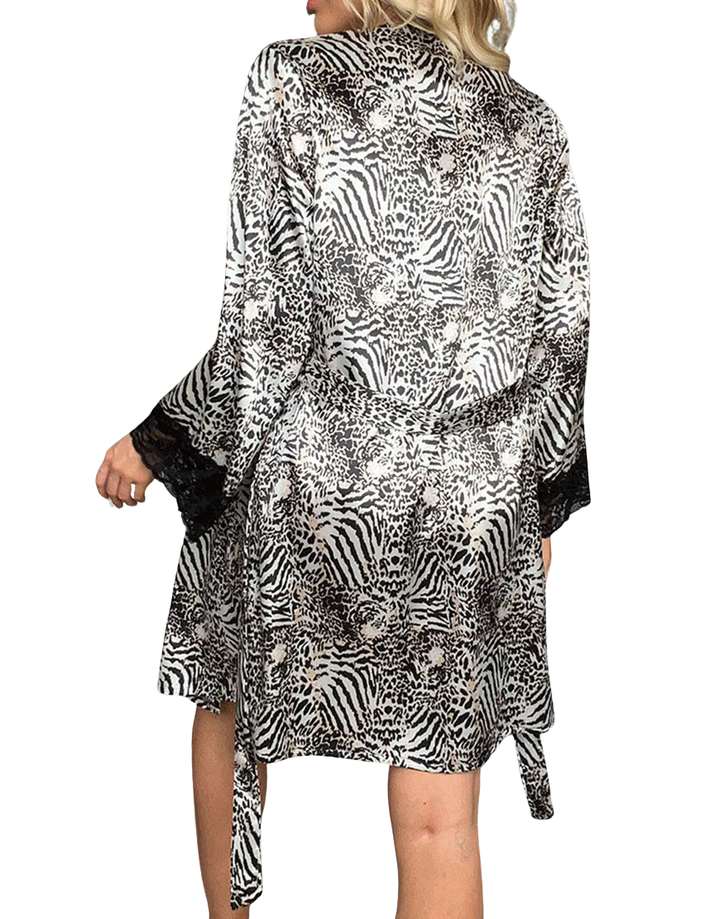 Losha Deep Love Silk 3 Piece Nighty-WHITE CHEETA