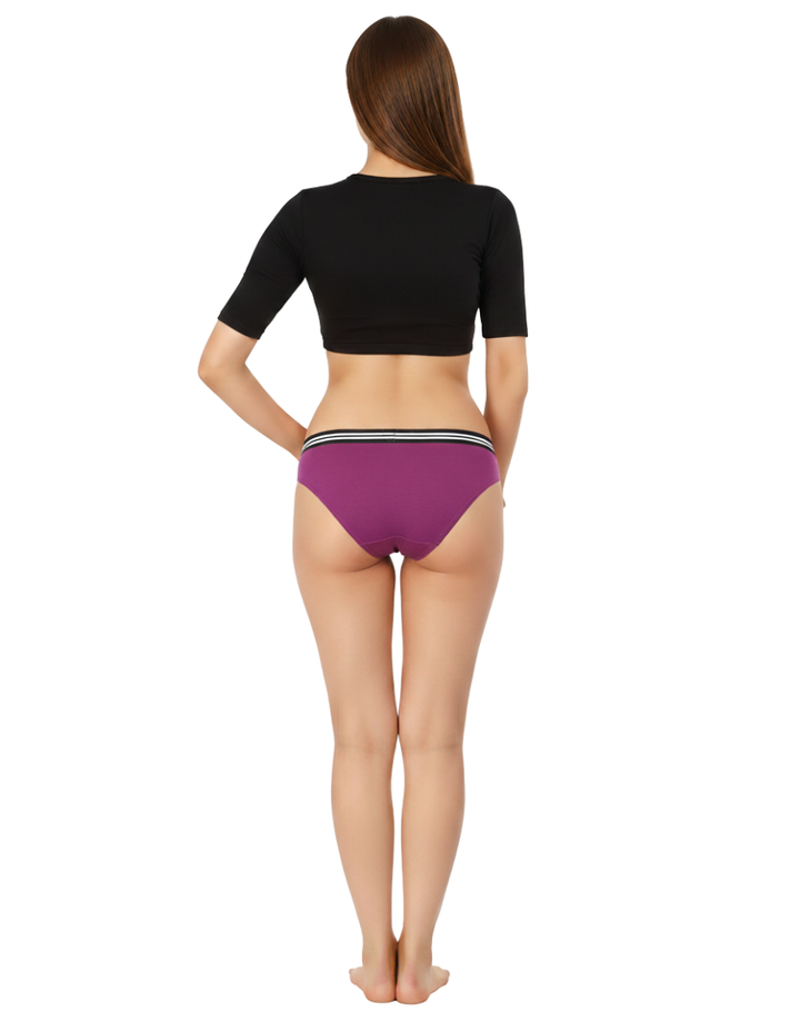 COTTON LOW WAIST BIKNI BREIF WITH STRIPED ELASTIC WAIST BAND-PURPLE