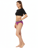 COTTON LOW WAIST BIKNI BREIF WITH STRIPED ELASTIC WAIST BAND-PURPLE