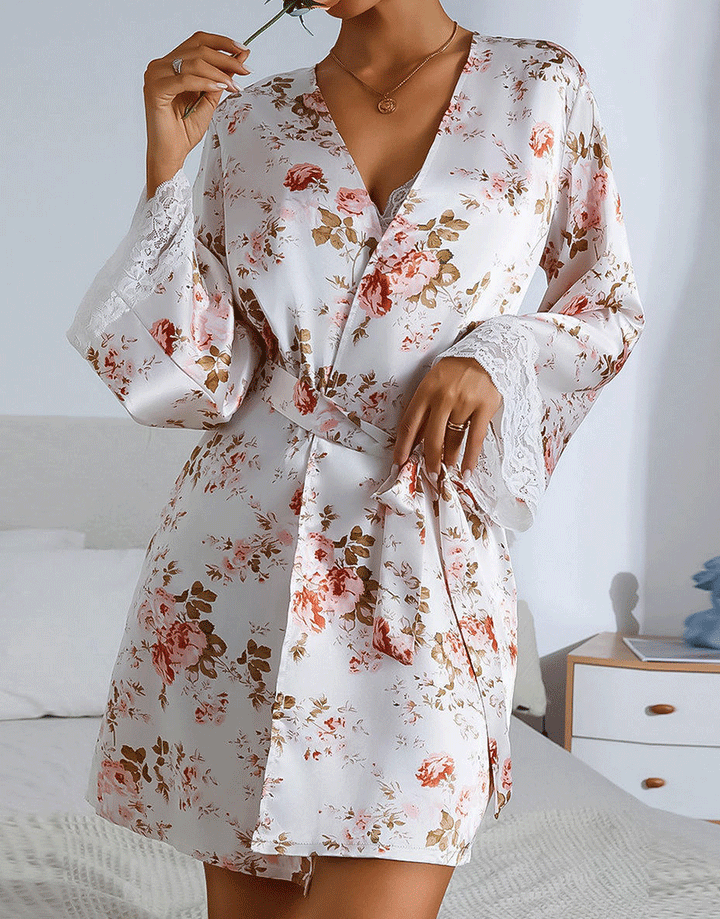 Losha Deep Love Silk 3 Piece Nighty-Flower Print