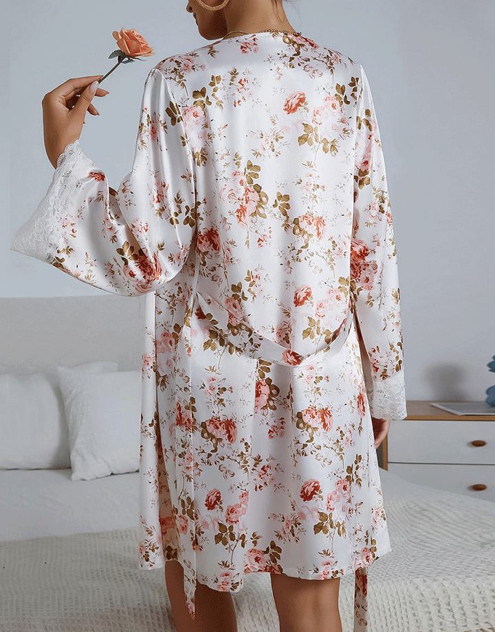 Losha Deep Love Silk 3 Piece Nighty-Flower Print