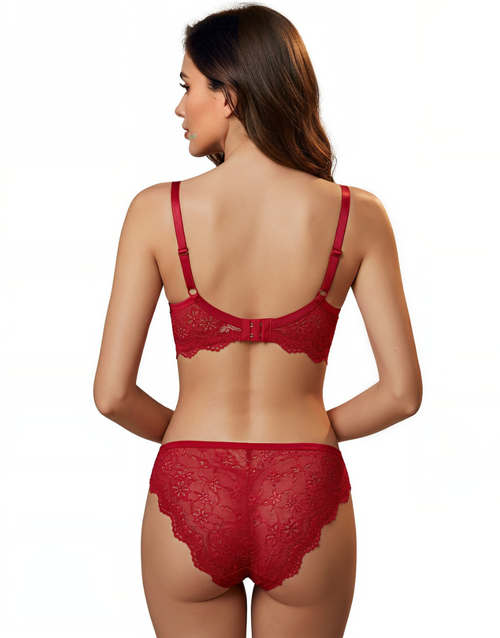LOSHA LIGHTLY PADDED WIRED BRA SET WITH TOUCH OF LACE-RED