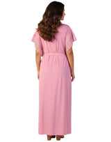 LOSHA 2 PIECE ROUND NECK SIDE LACE LONG NIGHTY -PINK