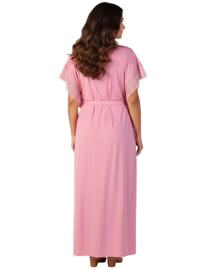 LOSHA 2 PIECE ROUND NECK SIDE LACE LONG NIGHTY -PINK