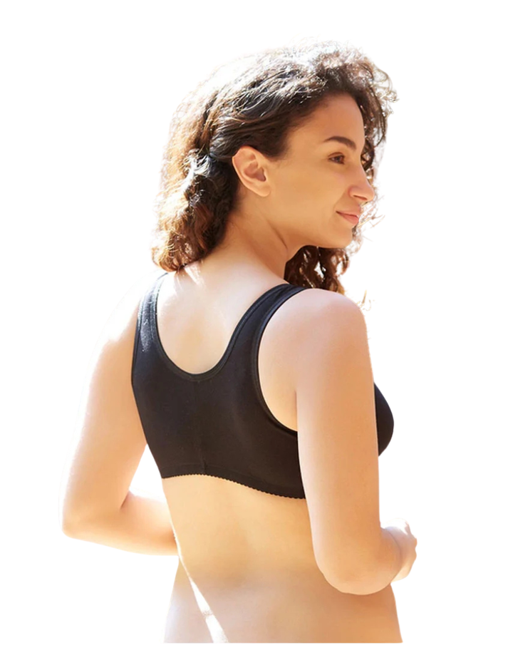 Plus Size Cotton Wire-free Darted Cup Front Open Bra - BLACK