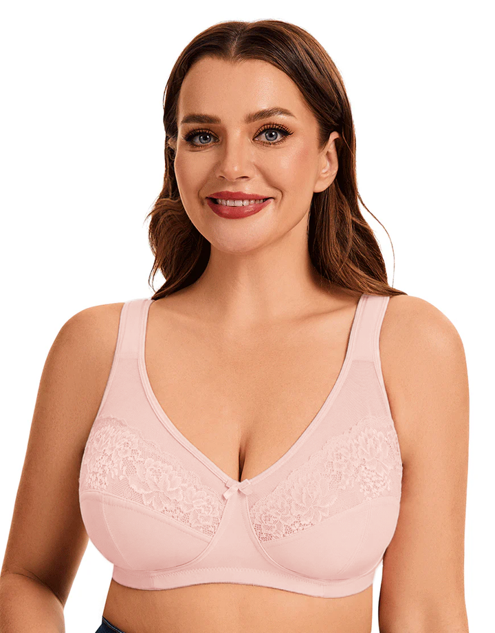 Plus Quattro Support Full-Coverage Wirefree Bra With Side Shaping Panels And Cushioned Straps-QUARTZ PINK