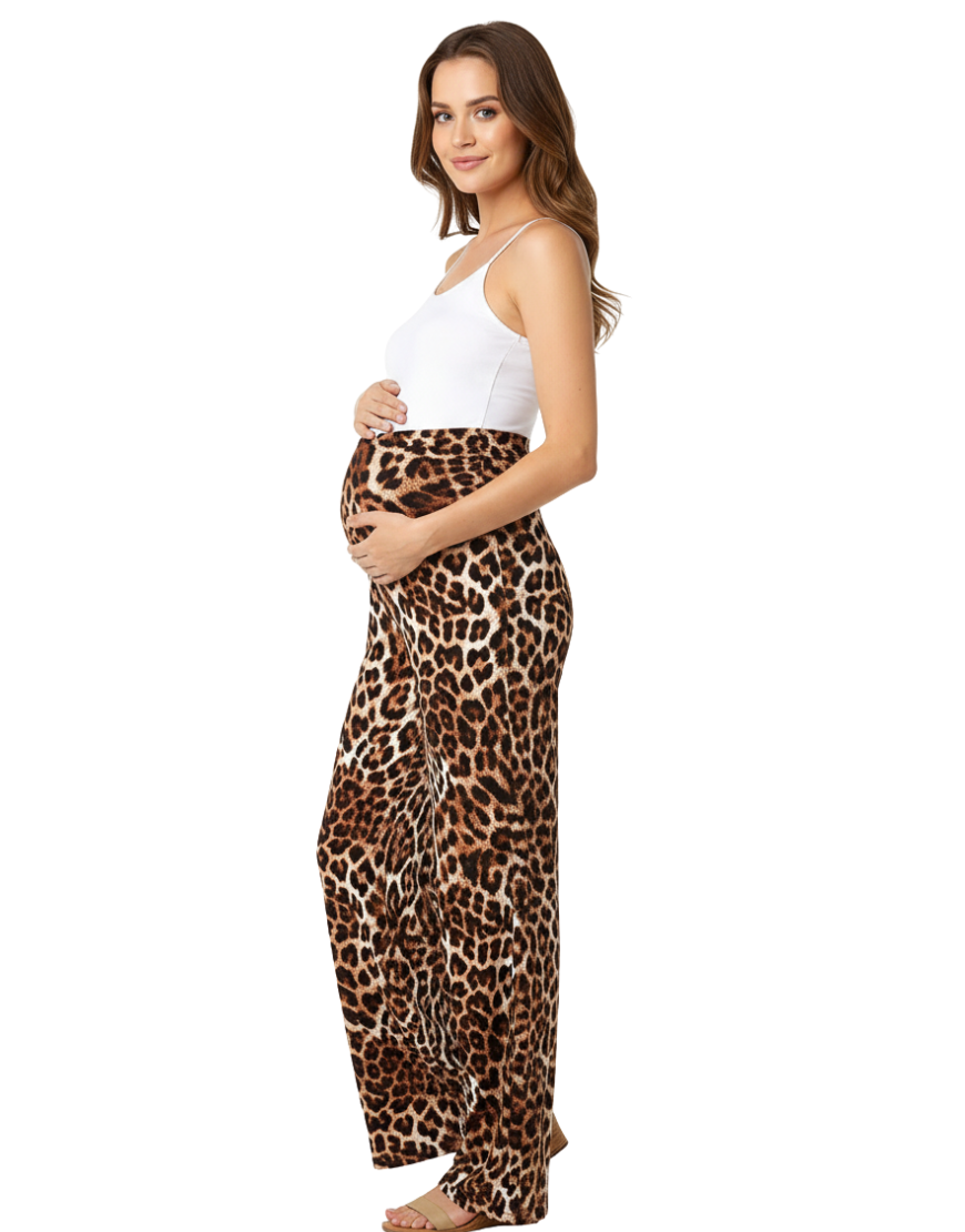 MOMMY MATERNITY STRAIGHT LEG PANTS- LEOPARD