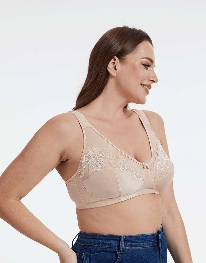 Plus Quattro Support Full-Coverage Wirefree Bra With Side Shaping Panels And Cushioned Straps-TOASTED ALMOND
