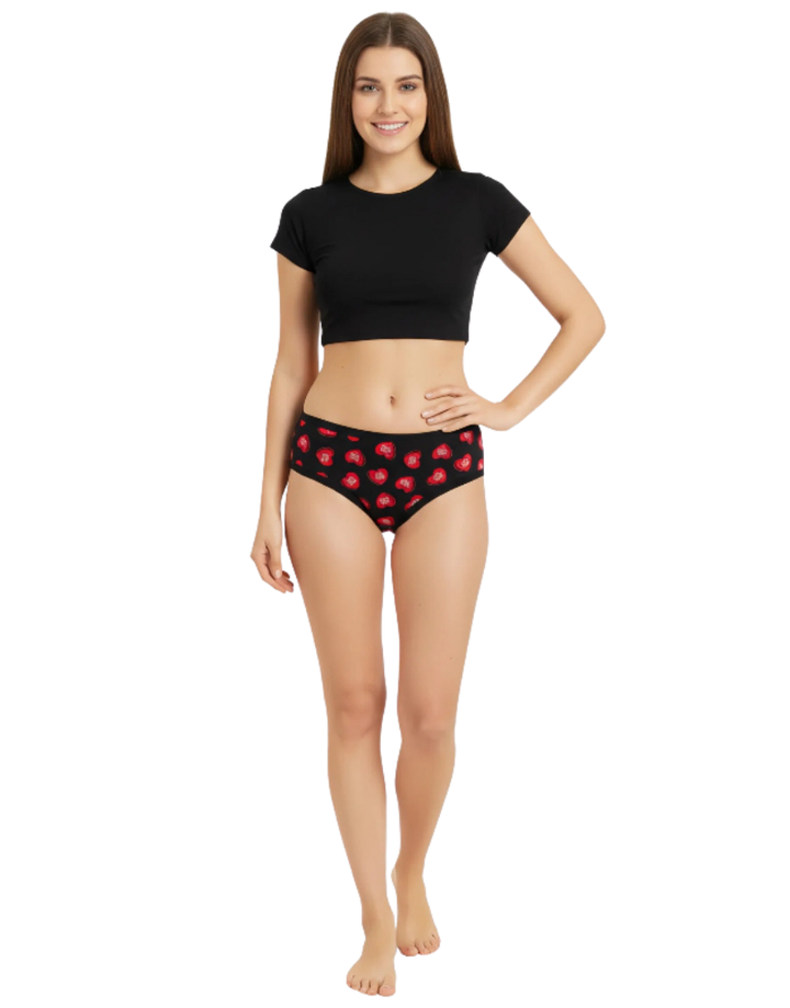 PACK OF 5 SUPER SOFT COTTON STRETCH PRINTED BIKINI BRIEFS -RED HEARTS