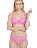 Butterfly back Bra With Lacy Panty SET-PINK COSMOS