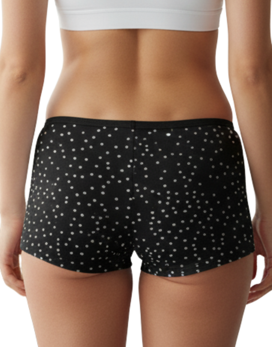 SUPER SOFT BOY SHORTS COTTON BRIEF-POLKA DOTS (BLACK)