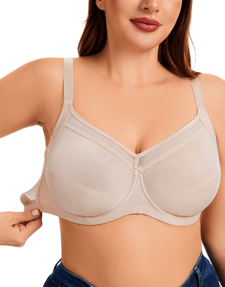 Plus Quattro Support Full-Coverage Wired Bra With Side Shaping Panels-TOASTED ALMOND