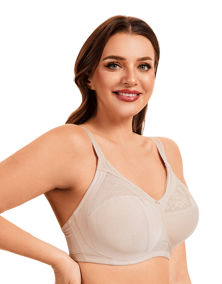 Plus Quattro Support Full-Coverage Wirefree Bra With Side Shaping Panels-TOASTED ALMOND