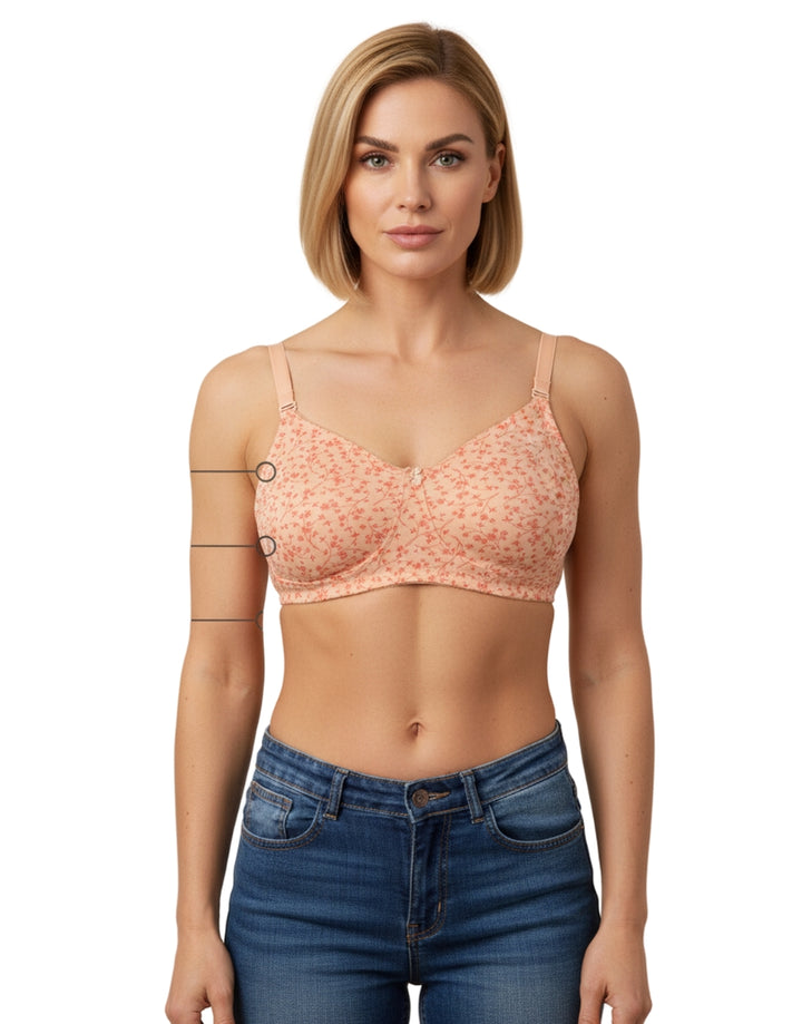 COTTON DOUBLE LAYERED NON WIRED PRINTED BRA -SALMON