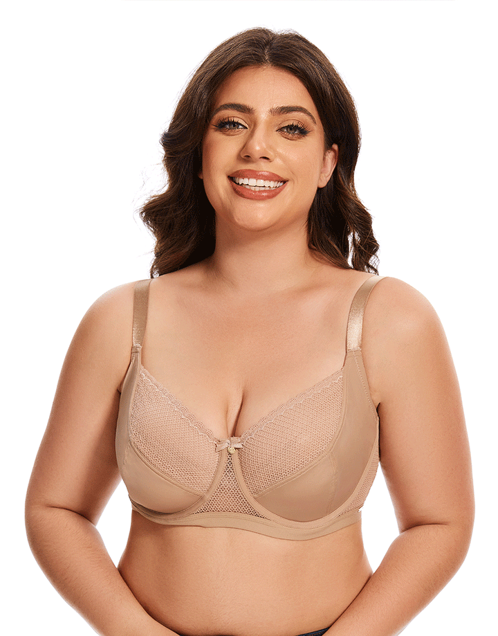 Losha Curvy Cut & Sew Lace Neckline Double Layered Wired Bra-SKIN