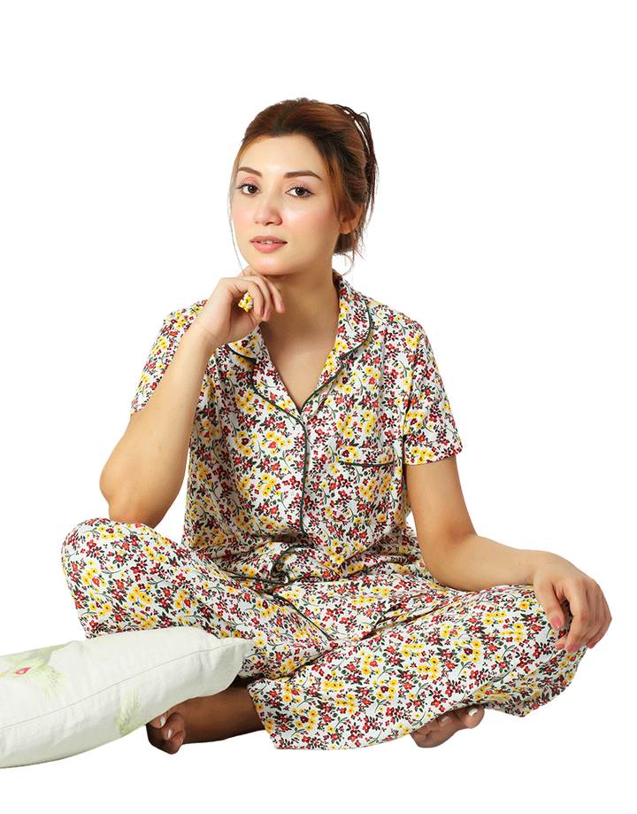 SIESTA COTTON BUTTON DOWN SHIRT & PJ SET- SPRING WHITE