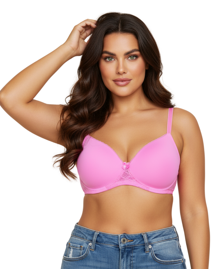 Wireless Go To T-Shirt Bra With a Touch Of Lace-PINK COSMOS