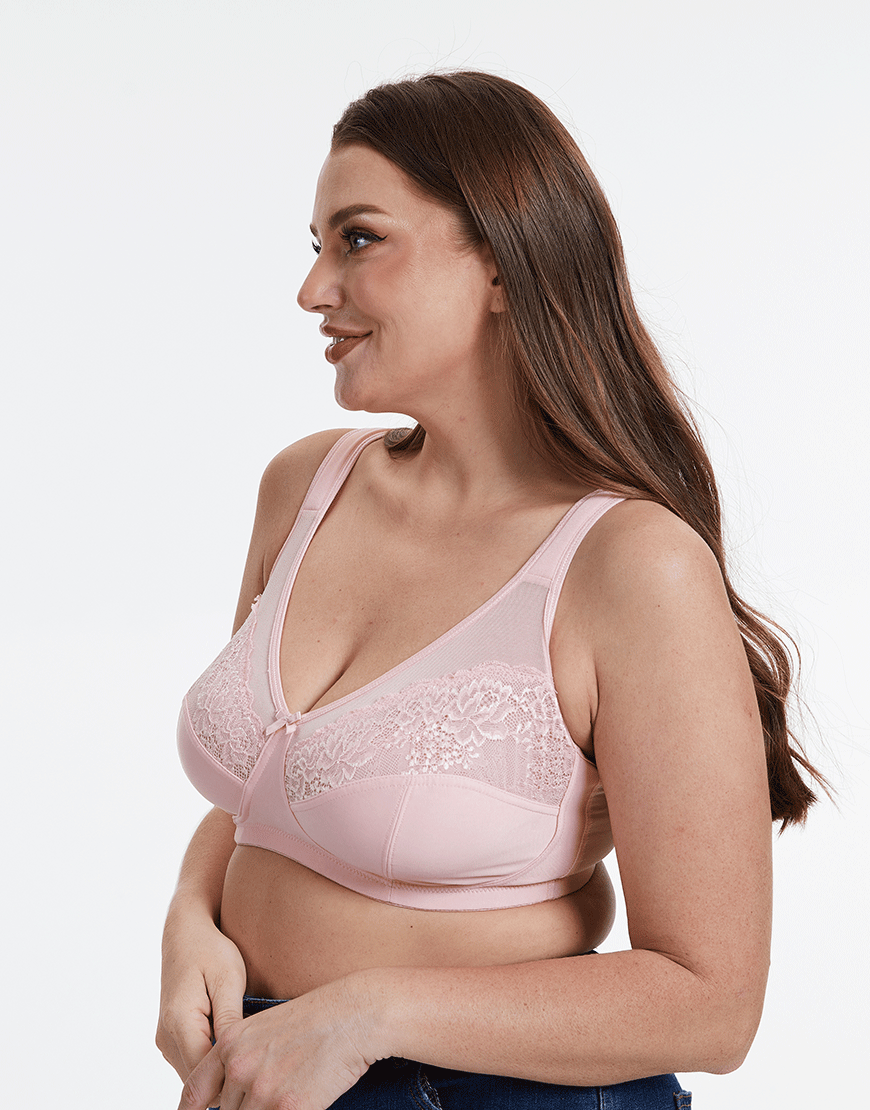 Plus Quattro Support Full-Coverage Wirefree Bra With Side Shaping Panels And Cushioned Straps-QUARTZ PINK