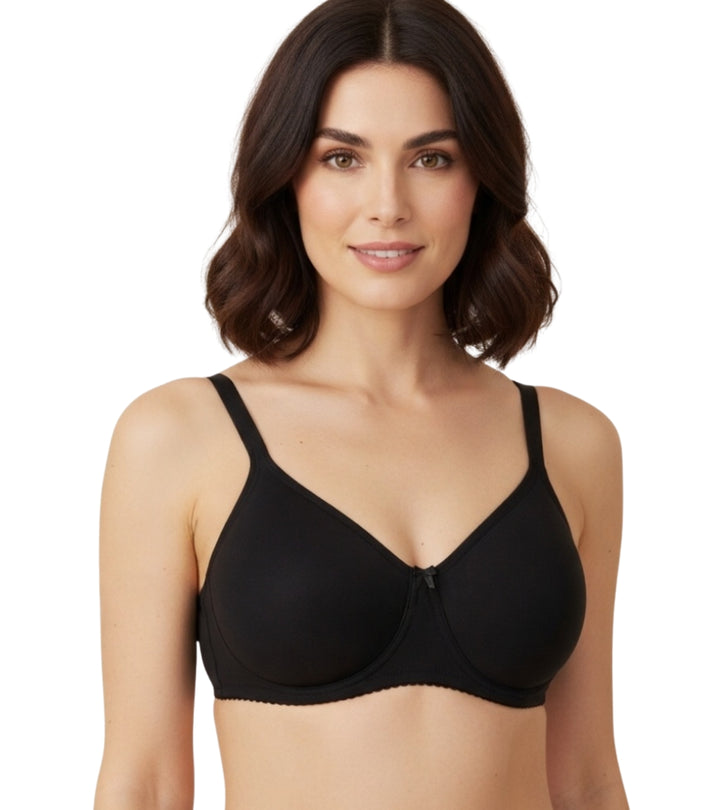 SUPPER SOFT SIDE SUPPORT COTTON BRA WITH HIDDEN NIPPE COVER -BLACK