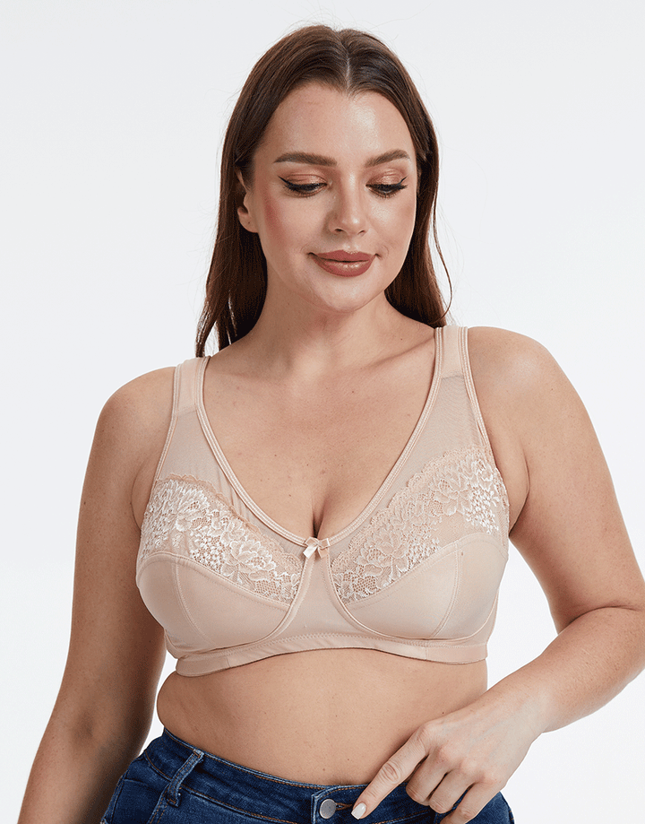 Plus Quattro Support Full-Coverage Wirefree Bra With Side Shaping Panels And Cushioned Straps-TOASTED ALMOND