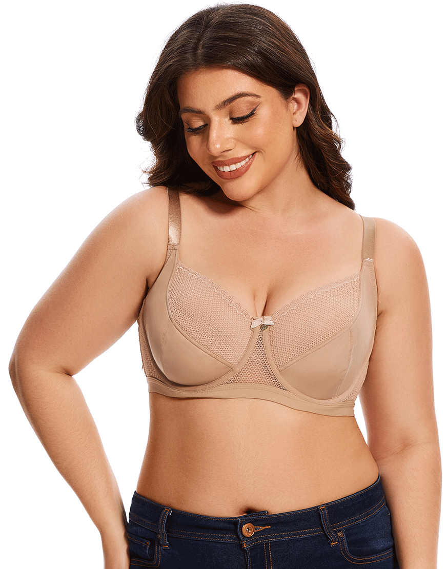 Losha Curvy Cut & Sew Lace Neckline Double Layered Wired Bra-SKIN