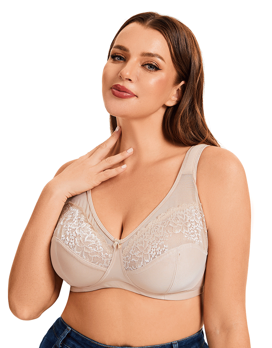 Plus Quattro Support Full-Coverage Wirefree Bra With Side Shaping Panels And Cushioned Straps-TOASTED ALMOND