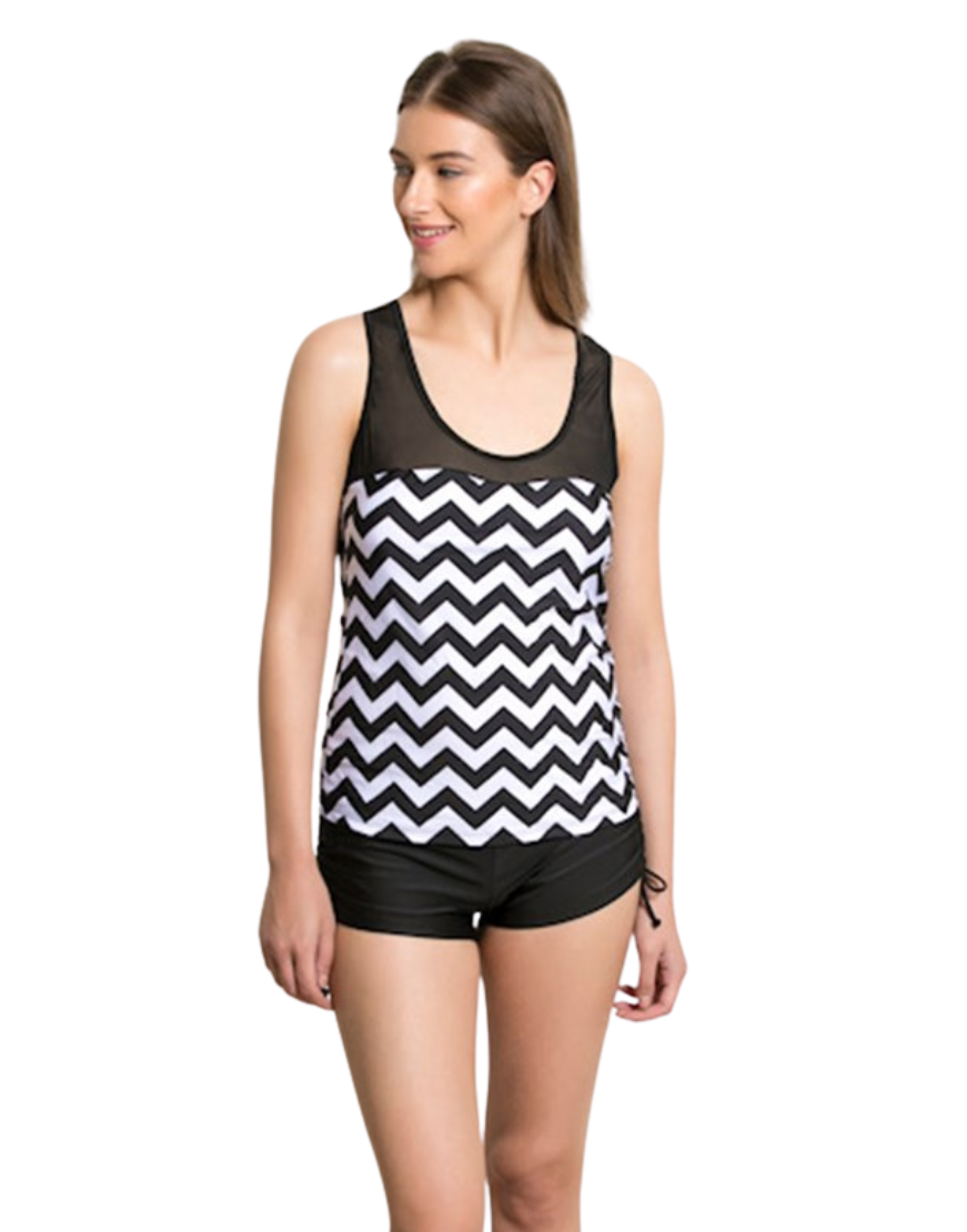 PADDED TANKINI SET-BLACK N PRINT