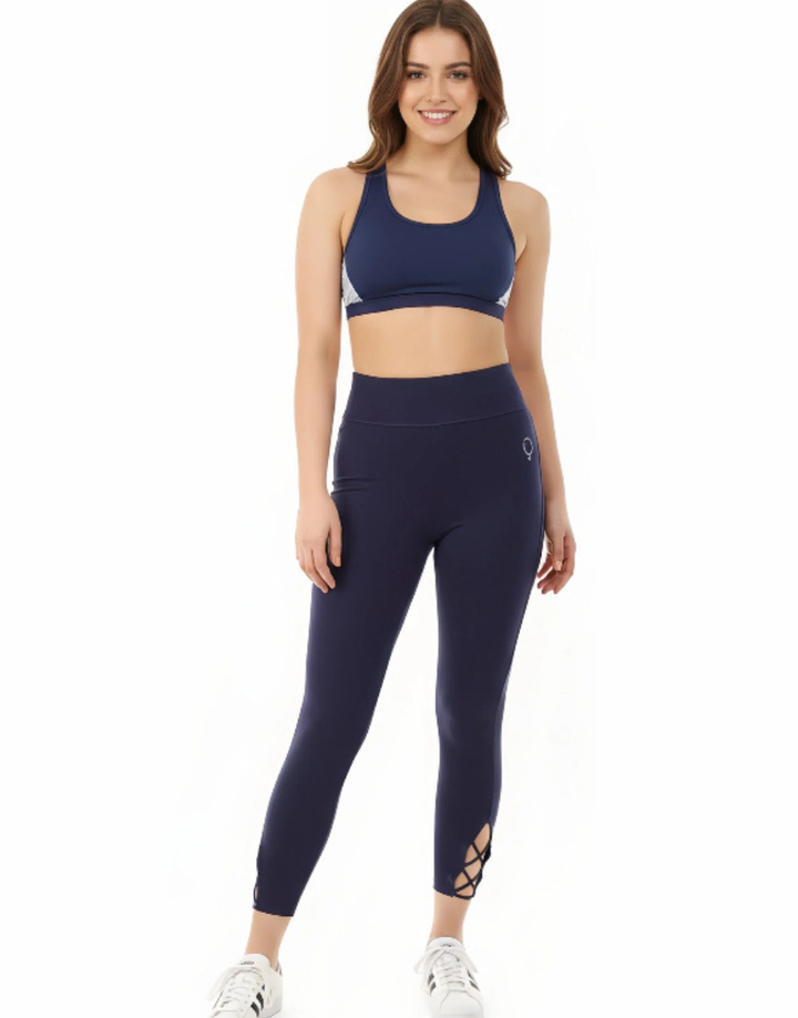 LOSHA STRETCH COTTON TIGHTS WITH CRISSCROSS DESIGN-MARITIME BLUE