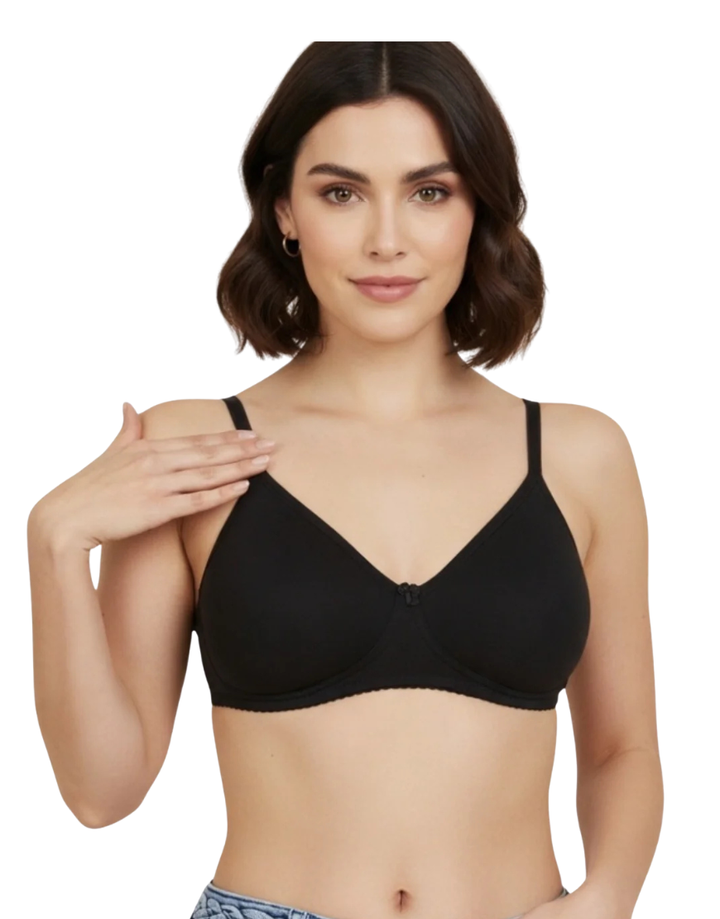 SUPPER SOFT SIDE SUPPORT COTTON BRA WITH HIDDEN NIPPE COVER -BLACK