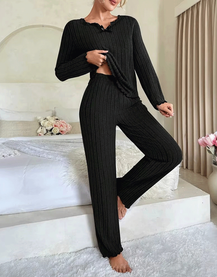LOSHA V NECK FULL SLEEVS PJ SET -BLACK
